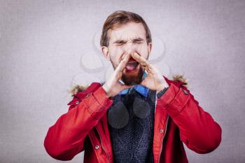 young man calling, screaming good news