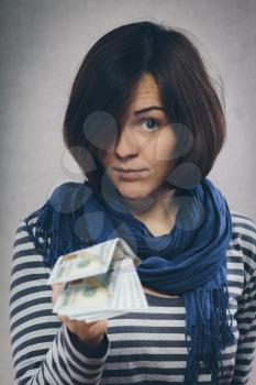 portrait of beauty girl with money close up