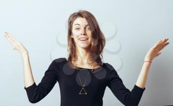 picture of young happy woman with hands up