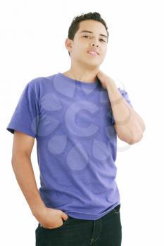 Handsome teenager boy, casual dressed. Studio shot, white background