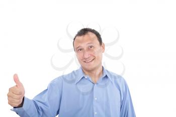 Happy man with thumbs up - isolated over a white background 
