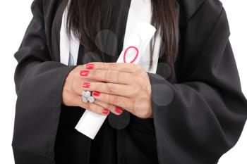 woman in graduation, isolated on white