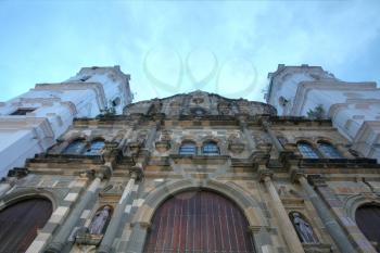 wide angle picture of a Panama Cathedral in the sunset