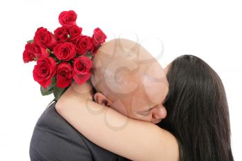 couple embracing isolated