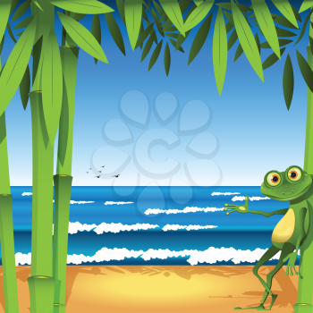 Royalty Free Clipart Image of a Frog on a Beach