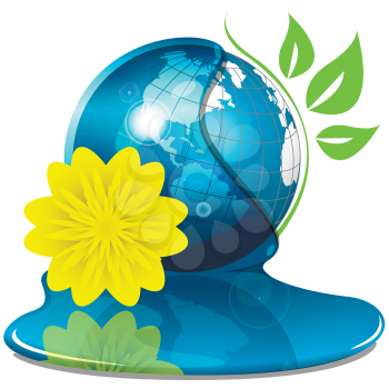 Royalty Free Clipart Image of a Globe and Flowers