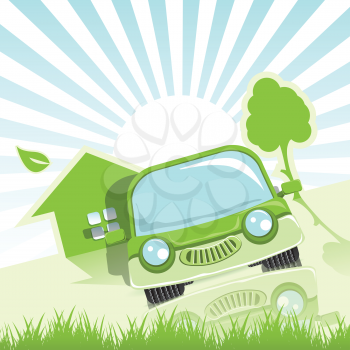 Royalty Free Clipart Image of a Green Car