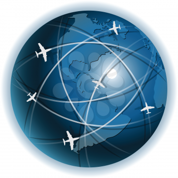 Royalty Free Clipart Image of a Global Airplane Concept