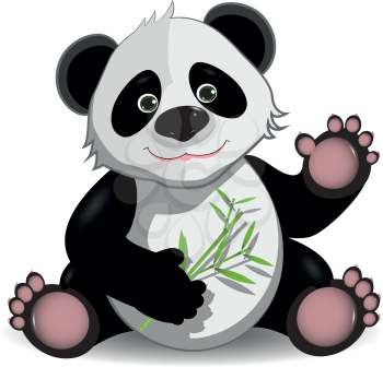illustration funny panda on stem of the bamboo