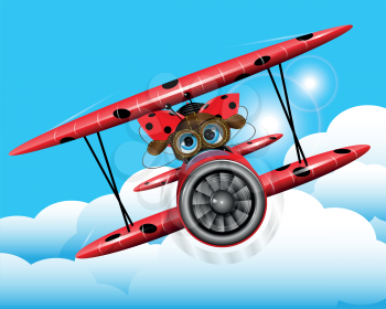 illustration merry ladybug on a red plane