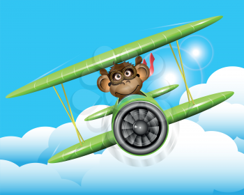 illustration a brown monkey on a plane