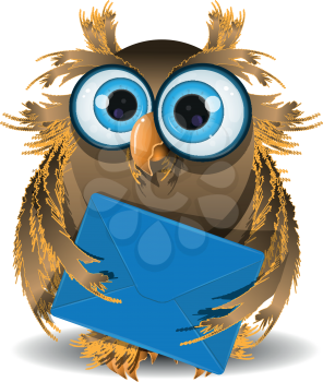 illustration wise owl secretary with blue letter
