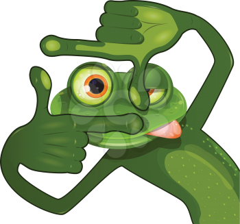 Royalty Free Clipart Image of a Frog Making a Hand Frame