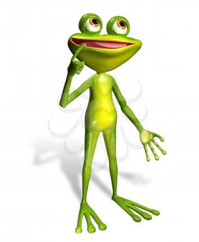 3d illustration merry green frog with big eyes