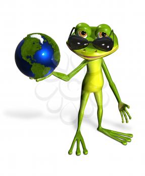 Royalty Free Clipart Image of a Frog Holding a Globe