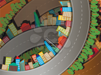 abstract illustration of a city on the background of the site roads