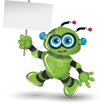 Illustration a green robot and white background