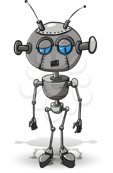 Cartoon illustration of a sad iron robot