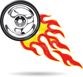 Illustration of the wheel of the car on fire