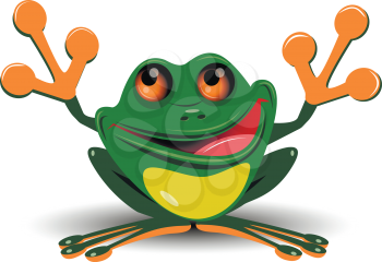 Illustration merry green frog with big eyes