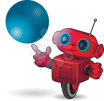Illustration cartoon red robot with blue ball