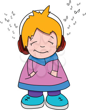 Stock Illustration Cartoon Girl in Headphones on a White Background