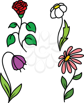 Stock Illustration Set of four flowers on a White Background