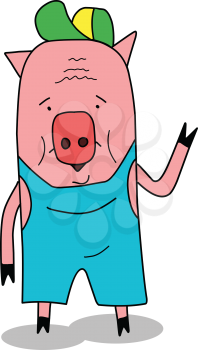 Stock Illustration Funny Pig in Cap on a White Background