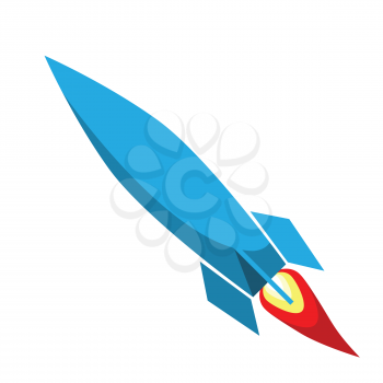 Illustration of a Flying Blue Rocket on White Background