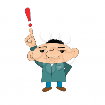 Stock Illustration Abstract Cartoon Man and Exclamation on a White Background