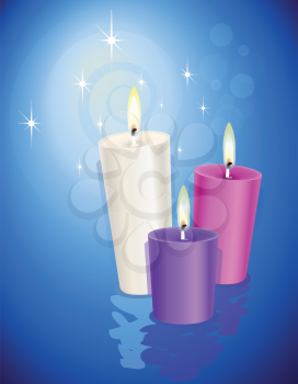 Royalty Free Clipart Image of Three Lit Candles