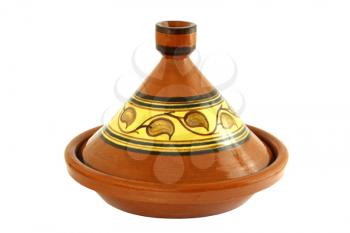 Moroccan Tagine isolated on white, oriental pot for cooking