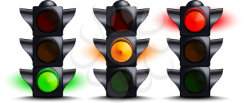 Traffic lights on green, yellow, red