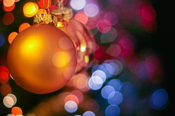 Christmas decoration against blurred background, space for text