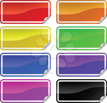Colorful promotional rectangle stickers with peeling corner.