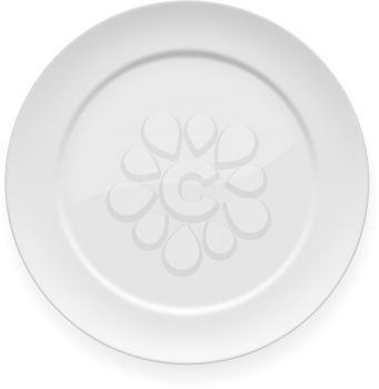 Vector illustration of blank white dinner plate isolated on white.