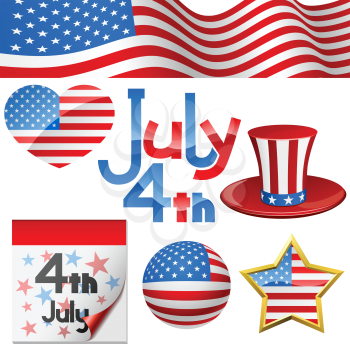 July 4th Independence Day symbols vector set.