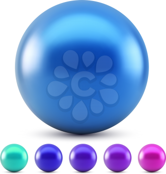Blue glossy ball vector illustration isolated on white background with cold colors samples.