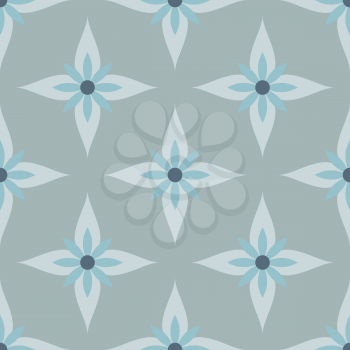 Seamless abstract blue and gray flowers vector pattern.