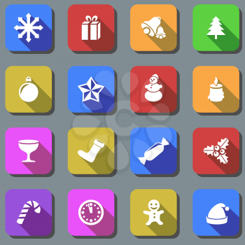Color Christmas plain vector icons with shadow effect.