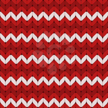 Seamless red and white knitted vector pattern.