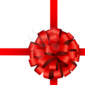 Red ribbon bow vector illustration isolated on white.
