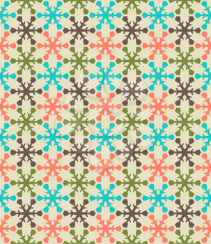 Retro color snowflake seamless vector pattern.