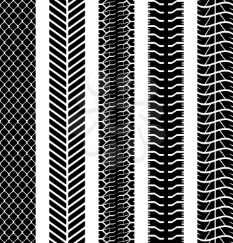 Black and white seamless truck tyre tracks vector template.