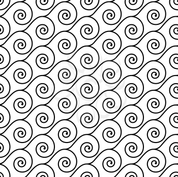 Seamless black and white wave swirl vector pattern.