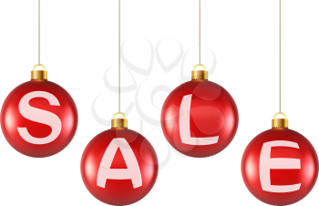 Hanging decoration Christmas red balls with sale letters.