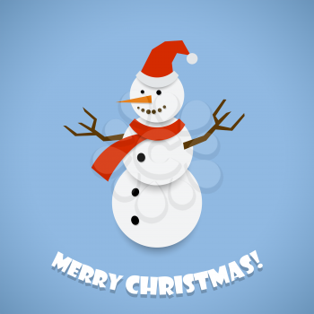 Paper snowman Christmas card design vector template.