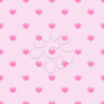 Pink seamless polka hearts vector pattern.