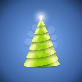 Green paper spiral Christmas tree vector card.