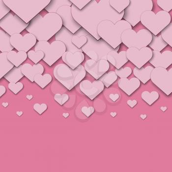 Pink cut paper hearts vector background with copy space.